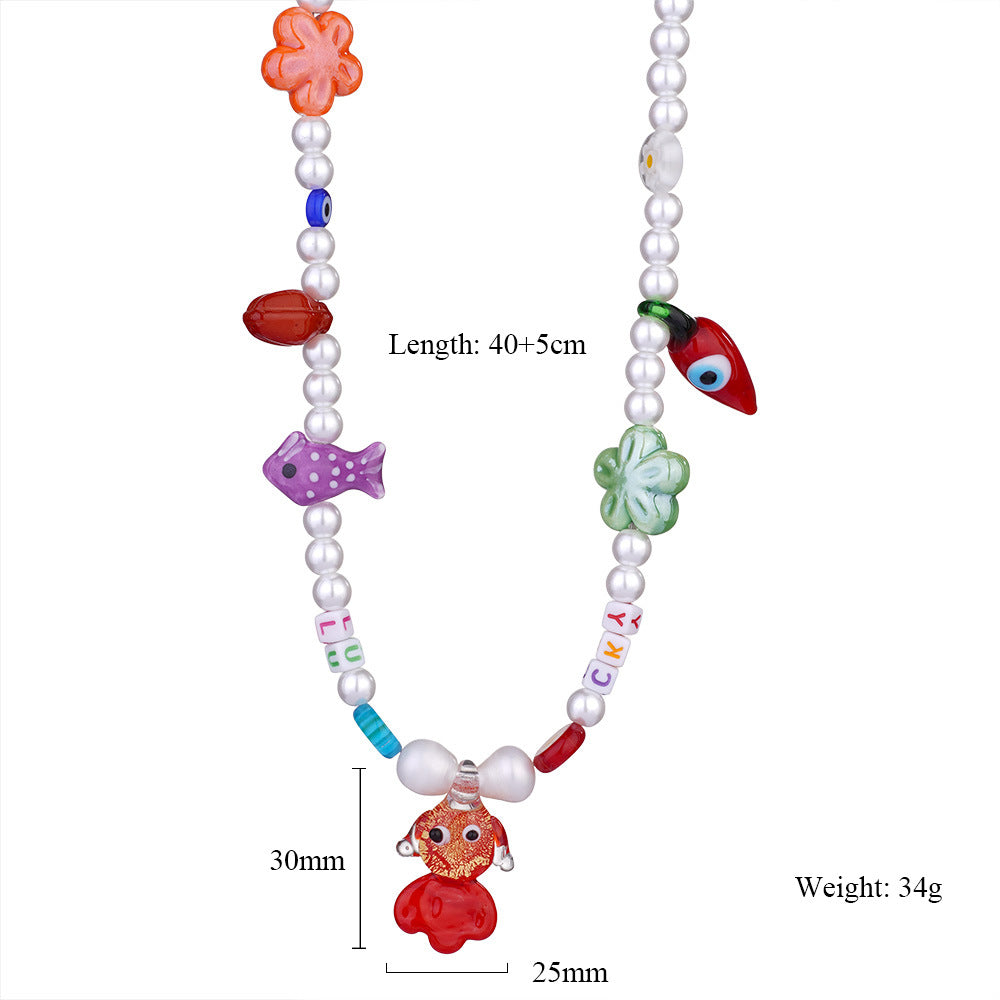 Collar de cuentas de piedra natural de colores, collar de flores de viento divertidas, collar de perlas 