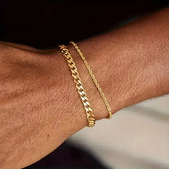 Conjunto de pulseras de hip hop con cadena torcida para hombre, conjunto de dos piezas de cadena cubana 