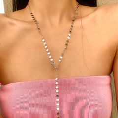 Collar largo cuadrado dorado o plateado, cadena corporal estilo europeo y americano (Compra mínima 2 piezas) 