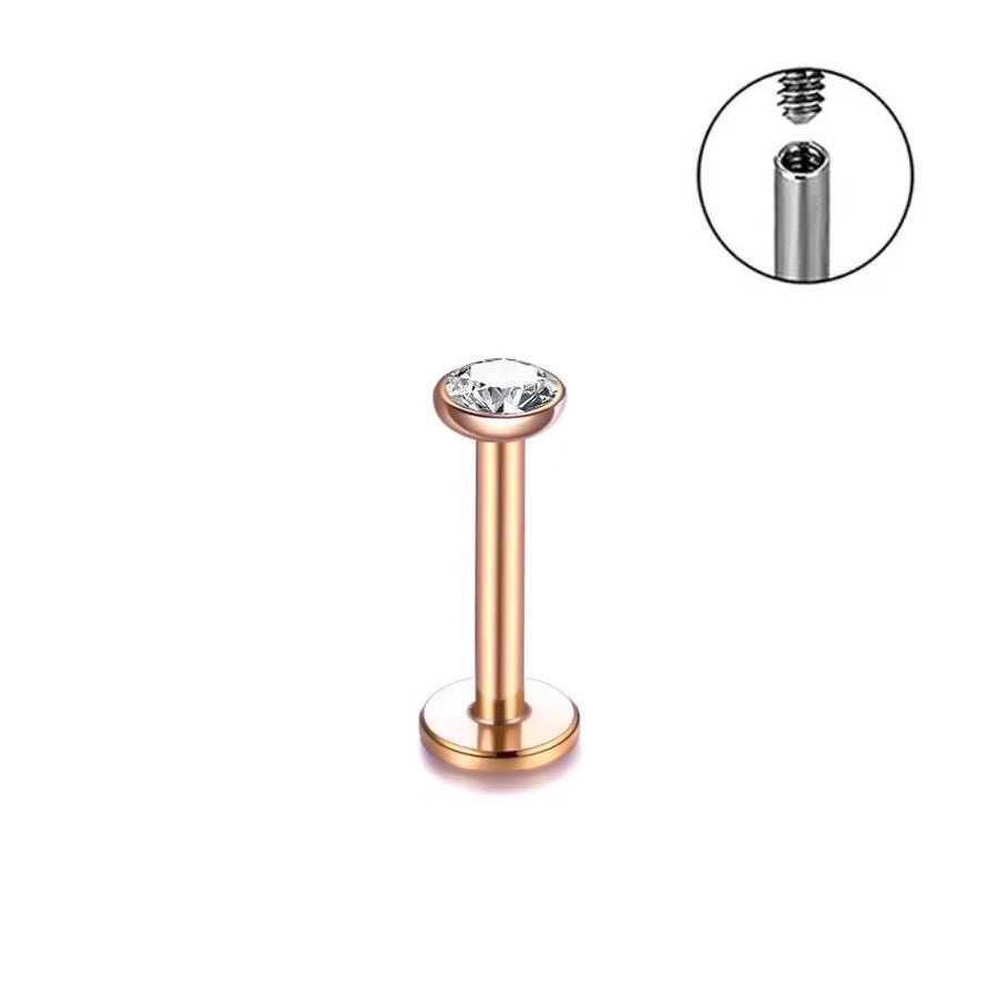 Perno de labio con perforación de bolsa de acero inoxidable de 1,5-4 mm y circonita de 1,2 mm con perforación para nariz y oreja. 