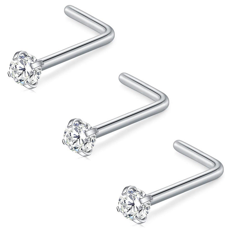 Clavo nasal recto en forma de L, clavo nasal de acero inoxidable, accesorios para piercing nasal para hombres y mujeres (100 unidades) 