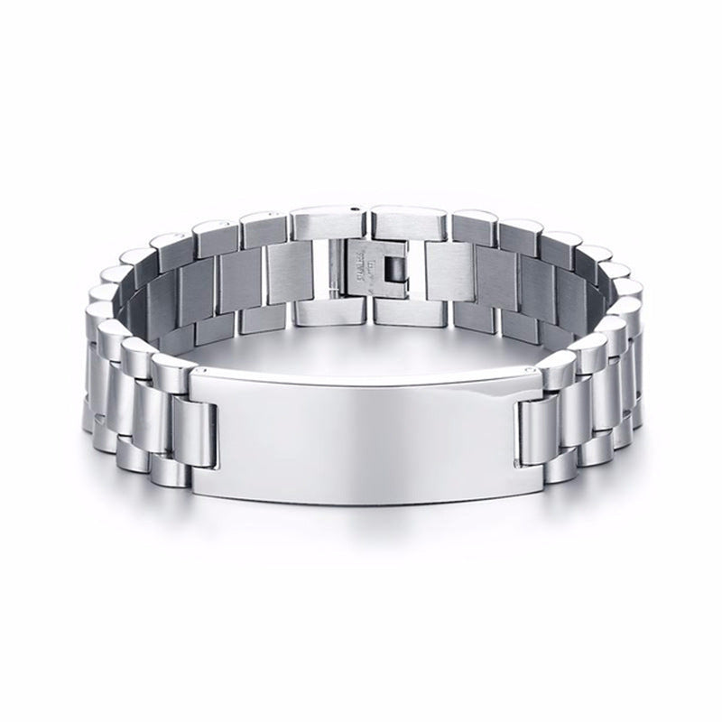 Correa de acero de titanio, pulsera de acero inoxidable de 15 mm, cadena de reloj para hombre, joyería ajustable 