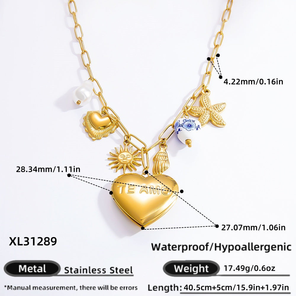 Collar con colgante de acero de titanio chapado en forma de corazón con lazo y ojo de diablo de estilo clásico, joyería al por mayor 