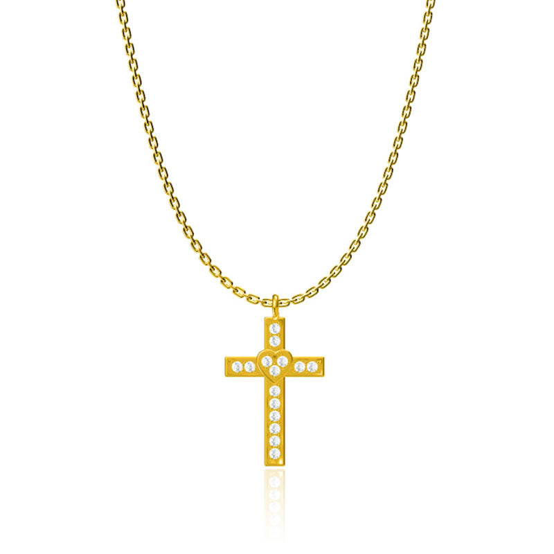 Collar de acero de titanio con cruz de circón y cadena de clavícula de acero inoxidable