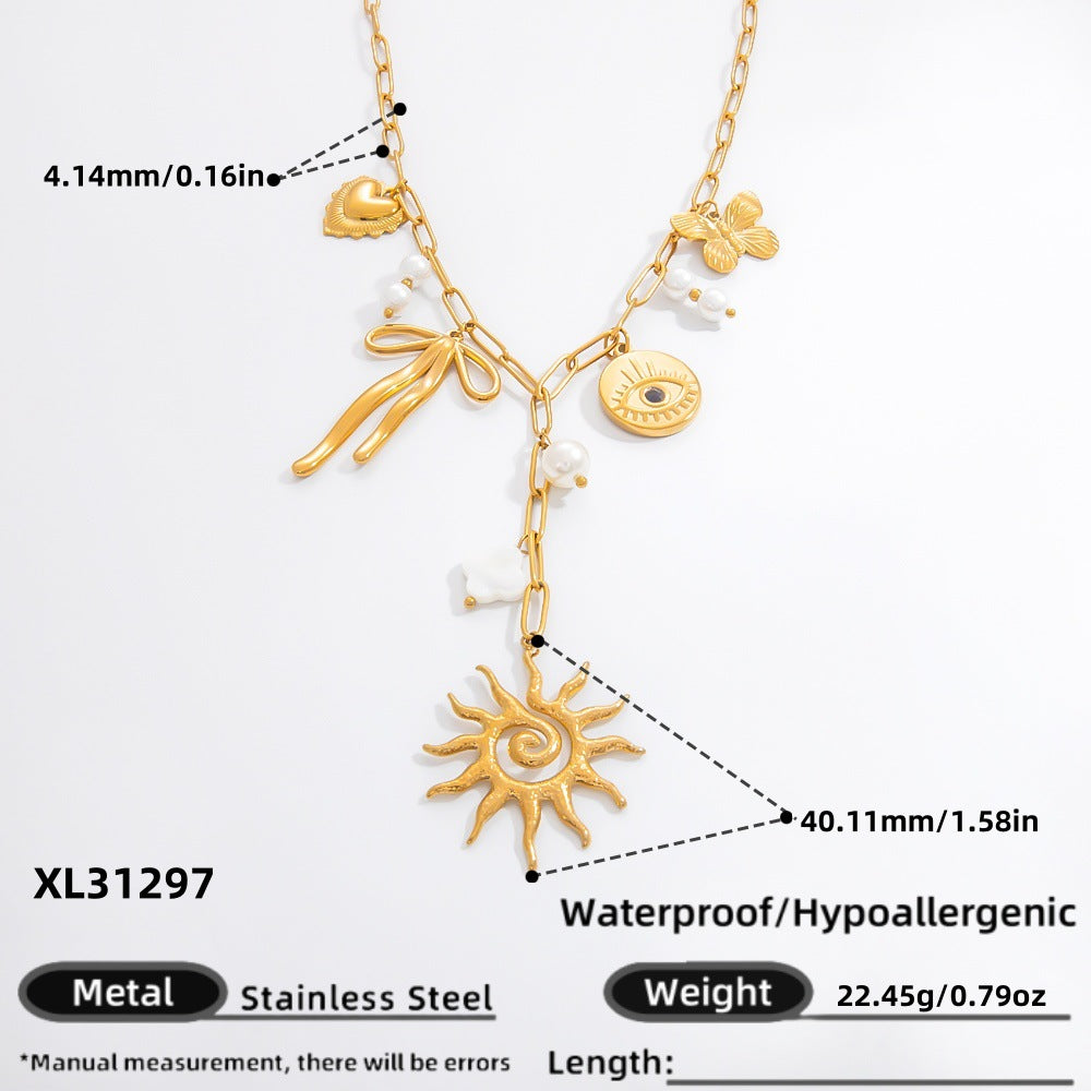 Collar con colgante de acero de titanio chapado en forma de corazón con lazo y ojo de diablo de estilo clásico, joyería al por mayor 