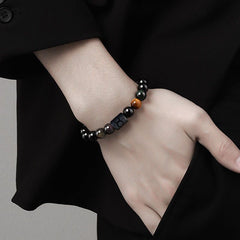 Pulsera elástica de doce constelaciones para hombre, pulsera de ojo de tigre amarillo natural 