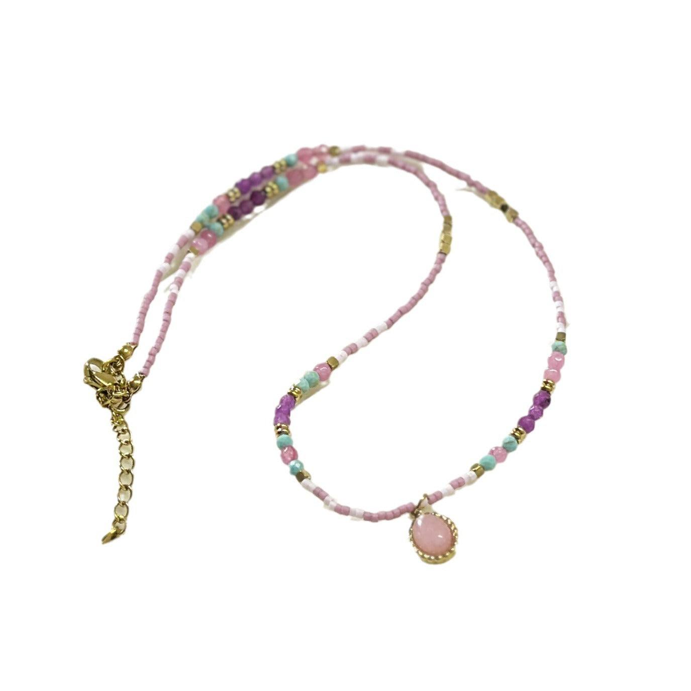 Collar de acero de titanio con cuentas de piedra natural de color morado mixto, cadena de clavícula apilada para mujer 