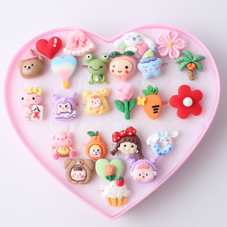 Versión de joyería para niños, linda niña, fruta, personaje de dibujos animados, anillo mixto, venta directa de fábrica de Yiwu 