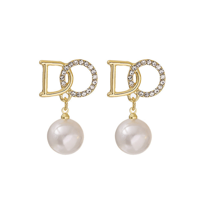 1 Pair Sweet IG Style Geometric Heart Shape Butterfly Inlay Alloy Rhinestones Pearl Drop Earrings Ear Studs