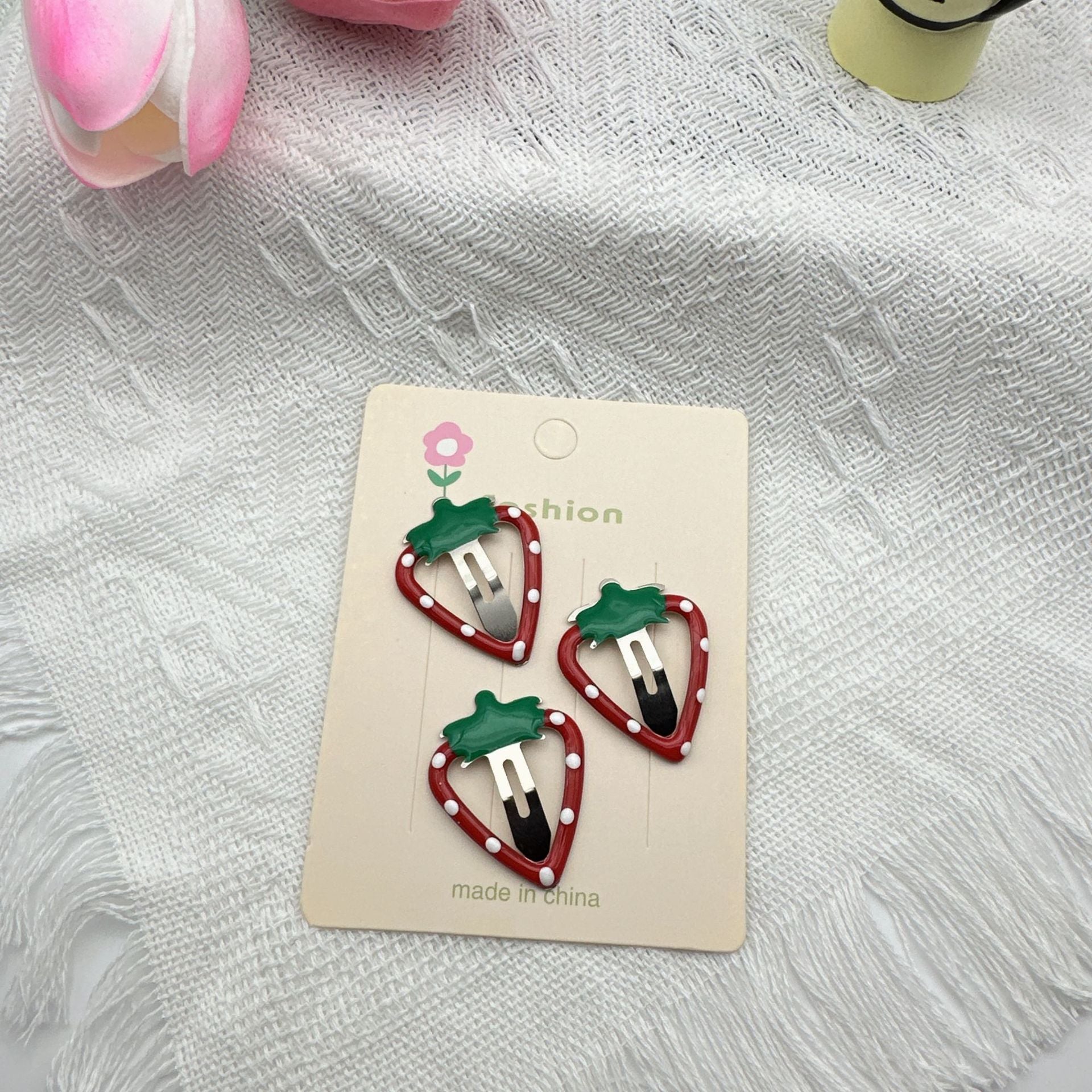 Horquilla para el pelo con forma de flequillo, diseño de fruta, manzana, cereza y fresa, para niña, 2 unidades 