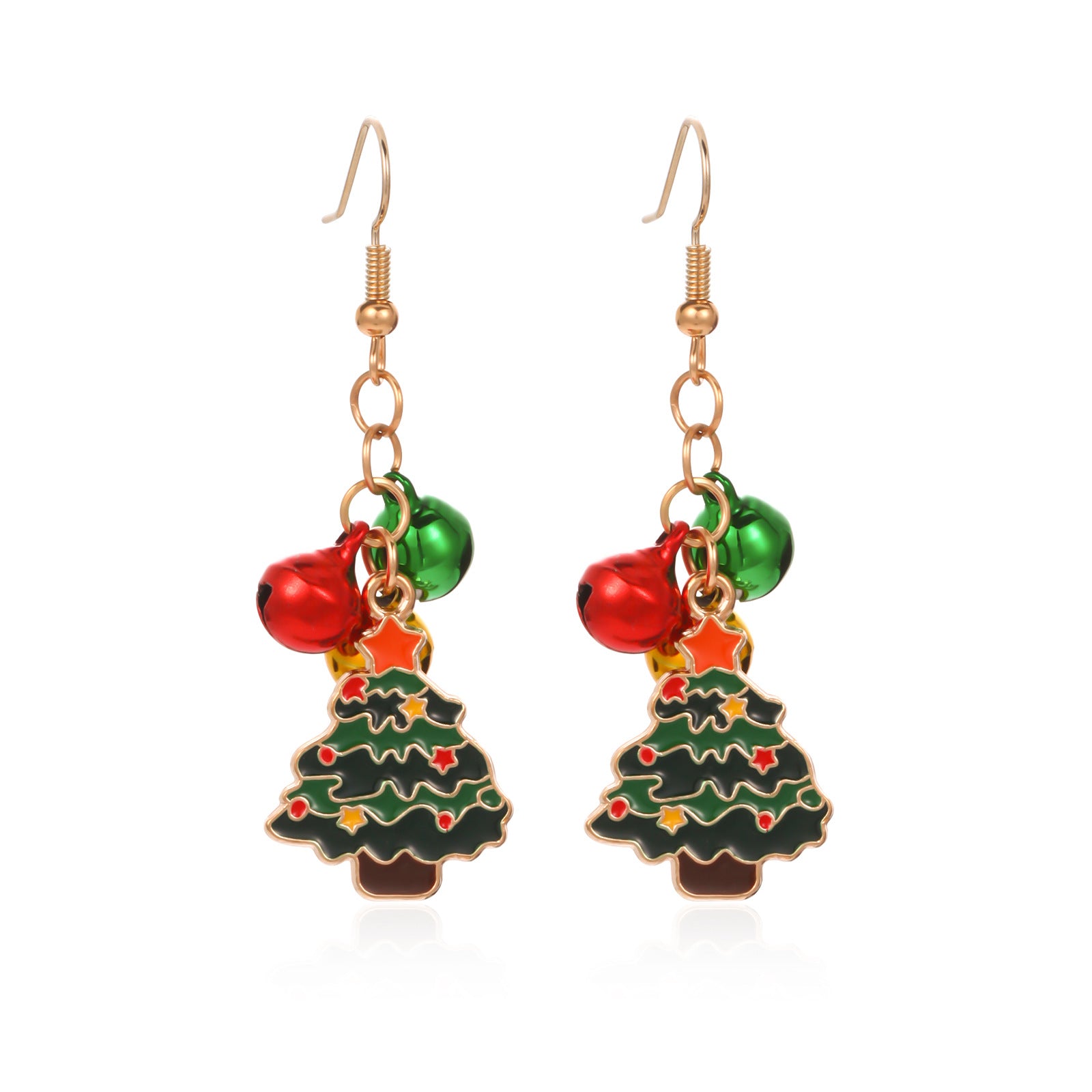 3 pares por modelo Lindos pendientes colgantes de aleación de zinc con forma de campana y corona de árbol de Navidad 