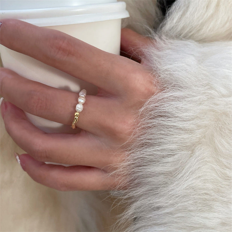 Anillo de perla con cuerda elástica de tamaño ajustable 