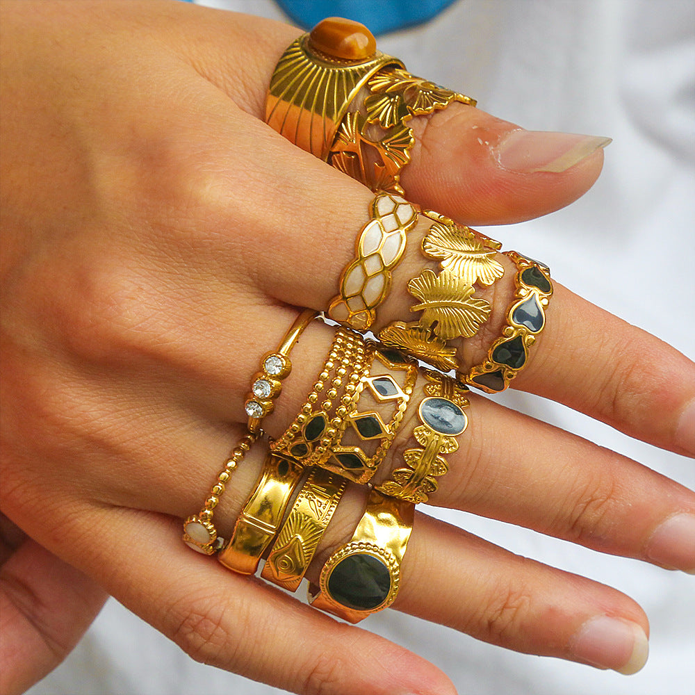 Anillo abierto de acero inoxidable 304 con letras geométricas, estilo hip hop, punk y streetwear. 