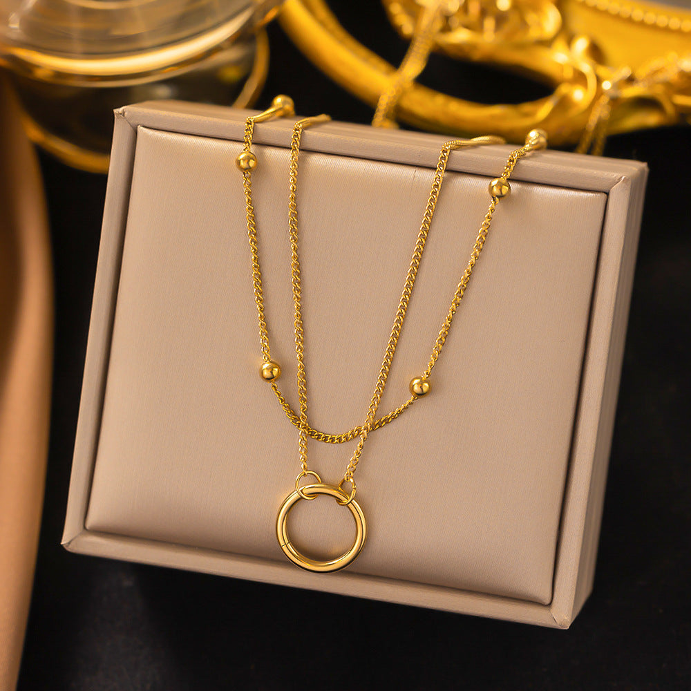 Wholesale Jewelry Elegant Streetwear Round Moon Heart Shape Titanium Steel Plating Pendant Necklace