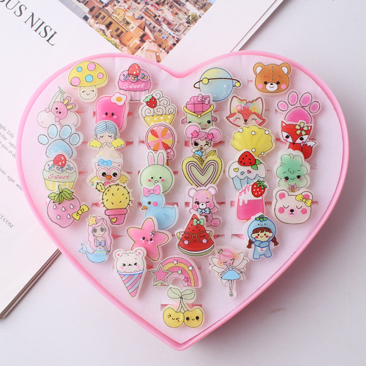 Versión de joyería para niños, linda niña, fruta, personaje de dibujos animados, anillo mixto, venta directa de fábrica de Yiwu 