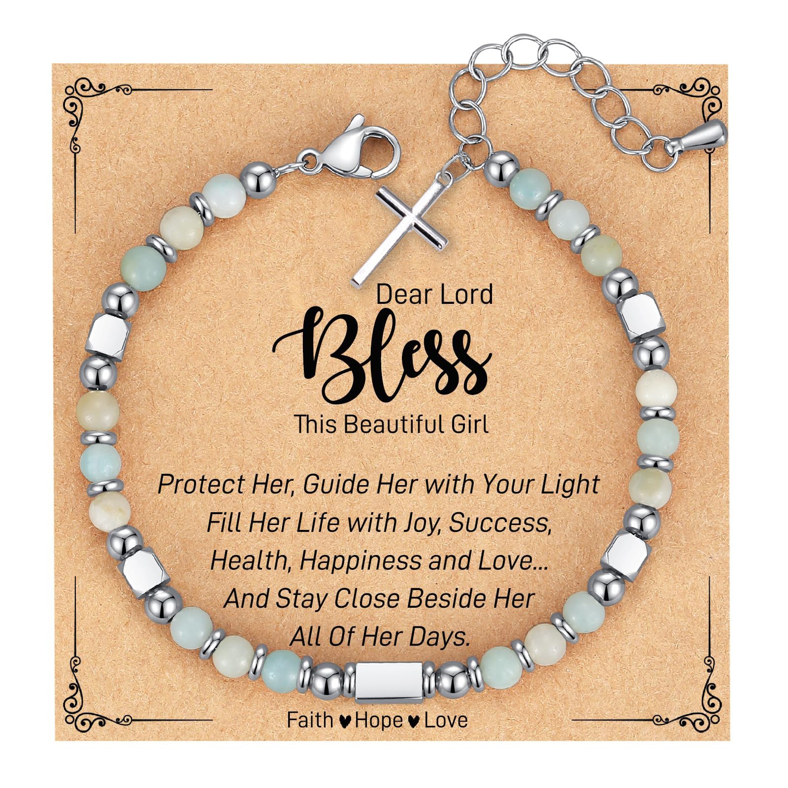 Pulsera turquesa ajustable de acero inoxidable con colgante de cruz de cuentas cuadradas de plata y cristal en polvo, pulsera de cadena cruzada de turquesa azul 