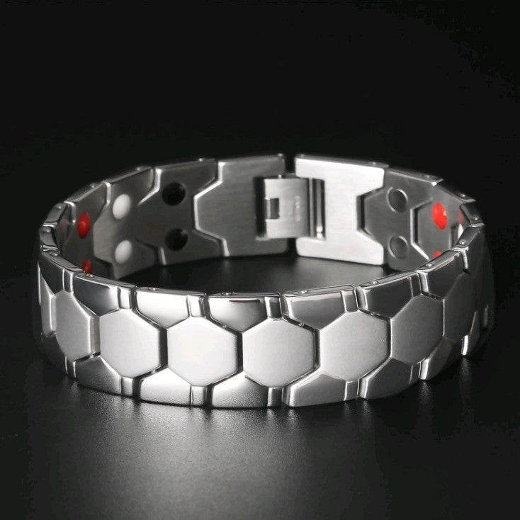 Pulsera magnética extraíble para hombre, pulsera de acero inoxidable, pulsera de energía hexagonal 