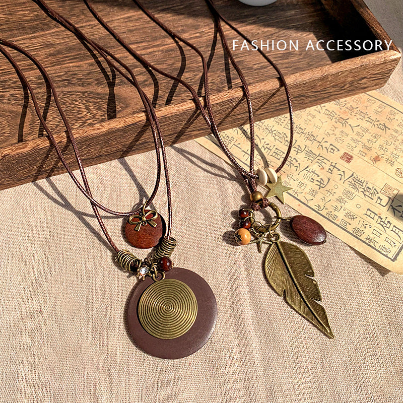 Collar de plumas vintage para mujer, cadena de clavícula con cuentas apiladas, accesorios bohemios 