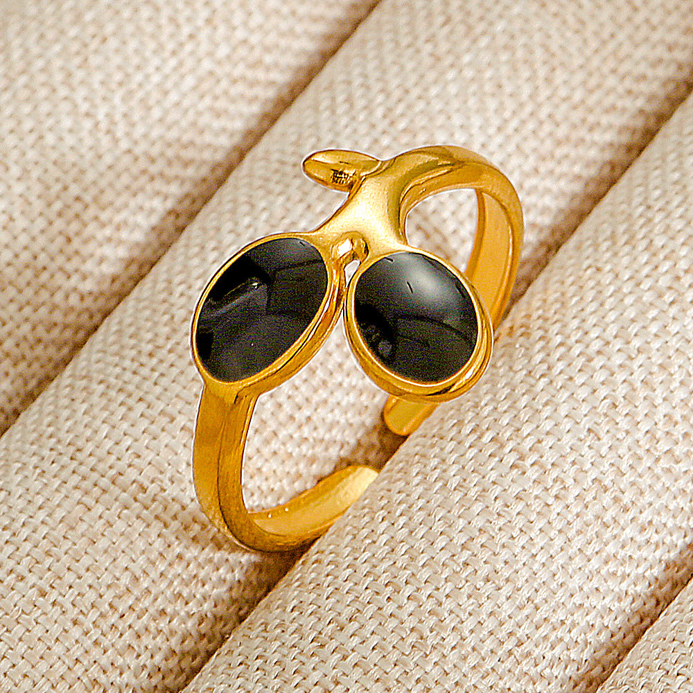 Wholesale Jewelry Geometric 304 Stainless Steel Natural Stone Open Ring (Minimum purchase 10 pcs)