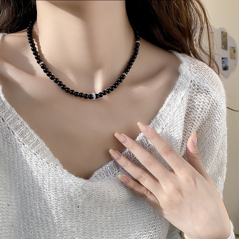 Collar de perlas, piedra de ojo de tigre, collar de bolas de oro pequeñas, cadena de piedra natural 