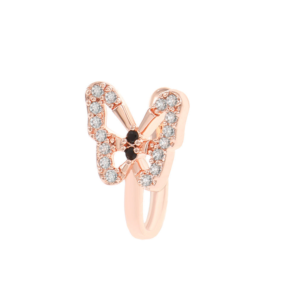 Anillo nasal falso en forma de U, piercing nasal de mariposa con incrustaciones de diamantes sin orificio, clip nasal, joyería anti-punción 