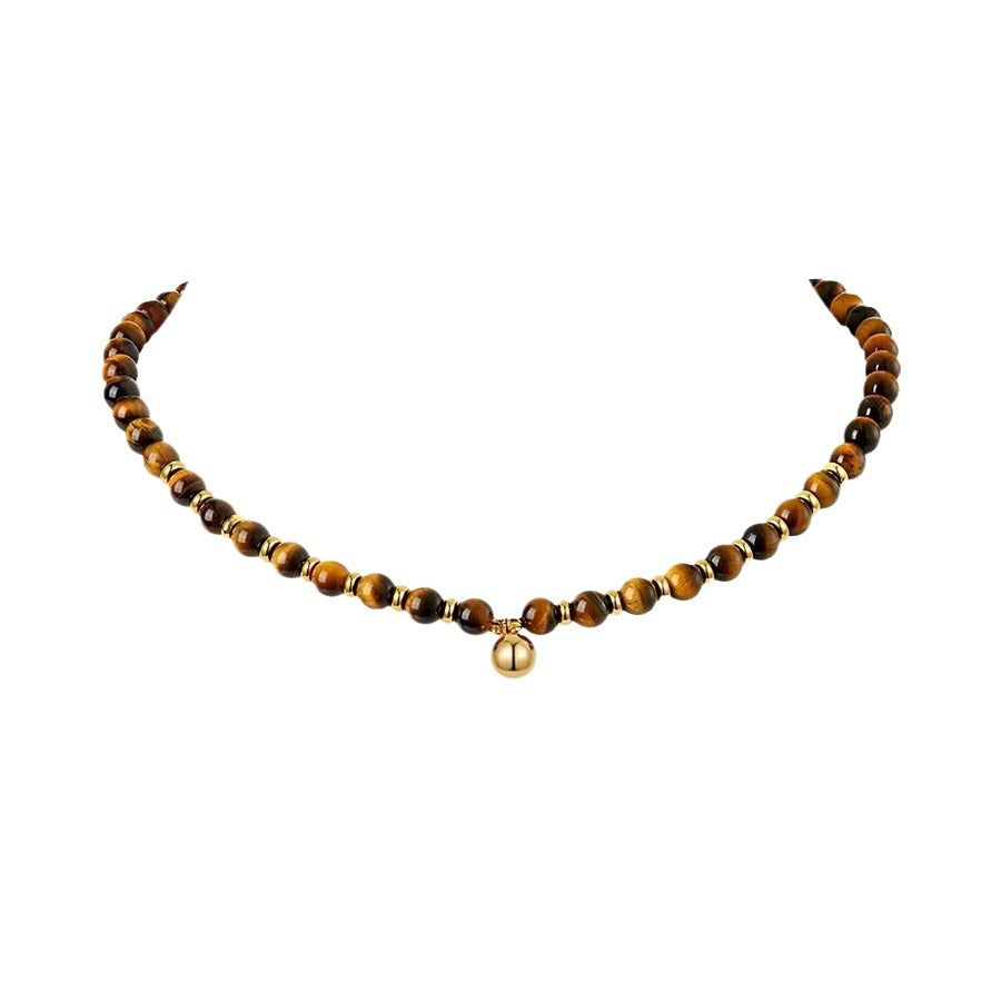 Collar de perlas, piedra de ojo de tigre, collar de bolas de oro pequeñas, cadena de piedra natural 