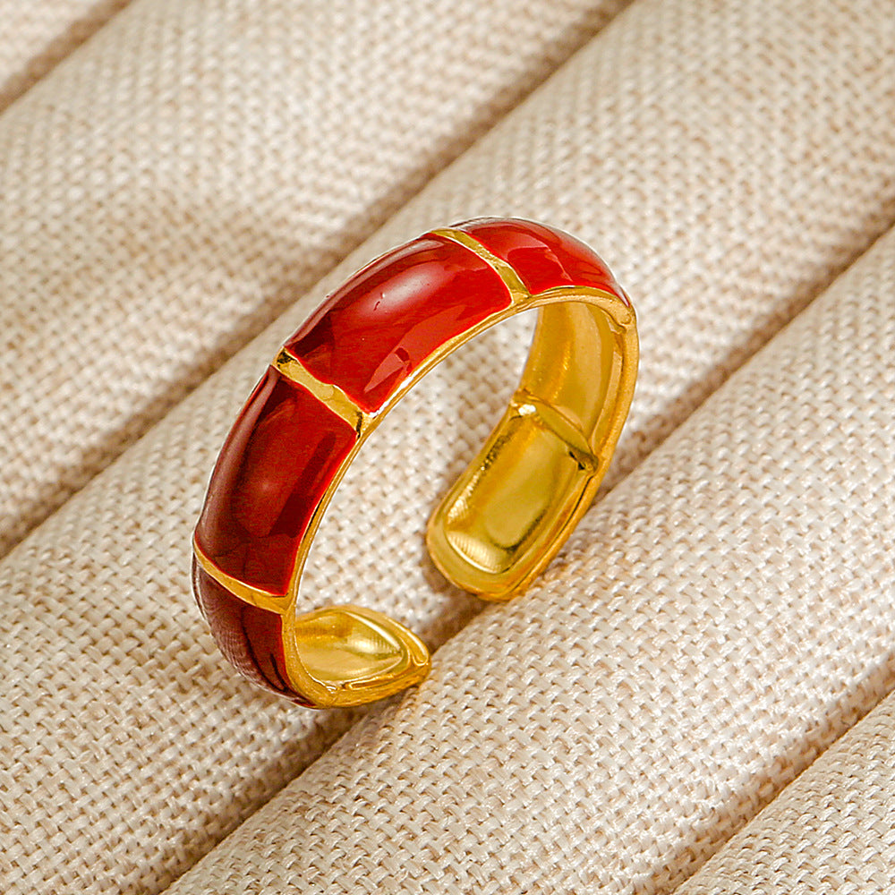 Wholesale Jewelry Geometric 304 Stainless Steel Natural Stone Open Ring (Minimum purchase 10 pcs)