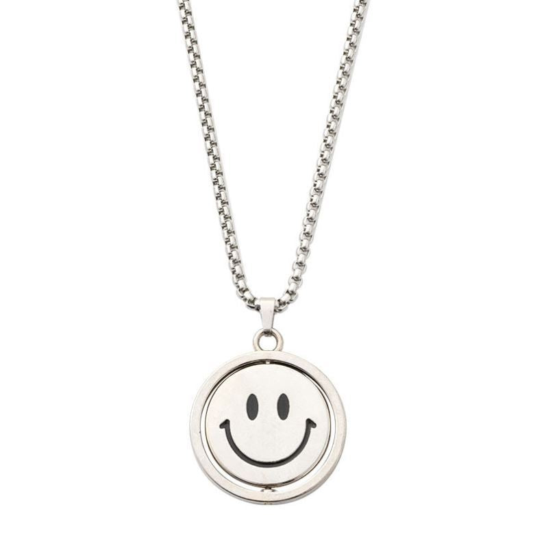 Collar infantil, accesorios de hip-hop, colgante de cara sonriente, acero de titanio 