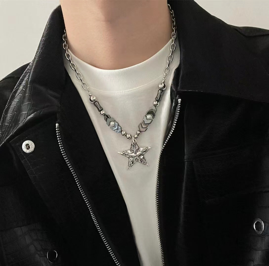 Collar de cadena cubana para hombre con circonitas cruzadas de acero y titanio 