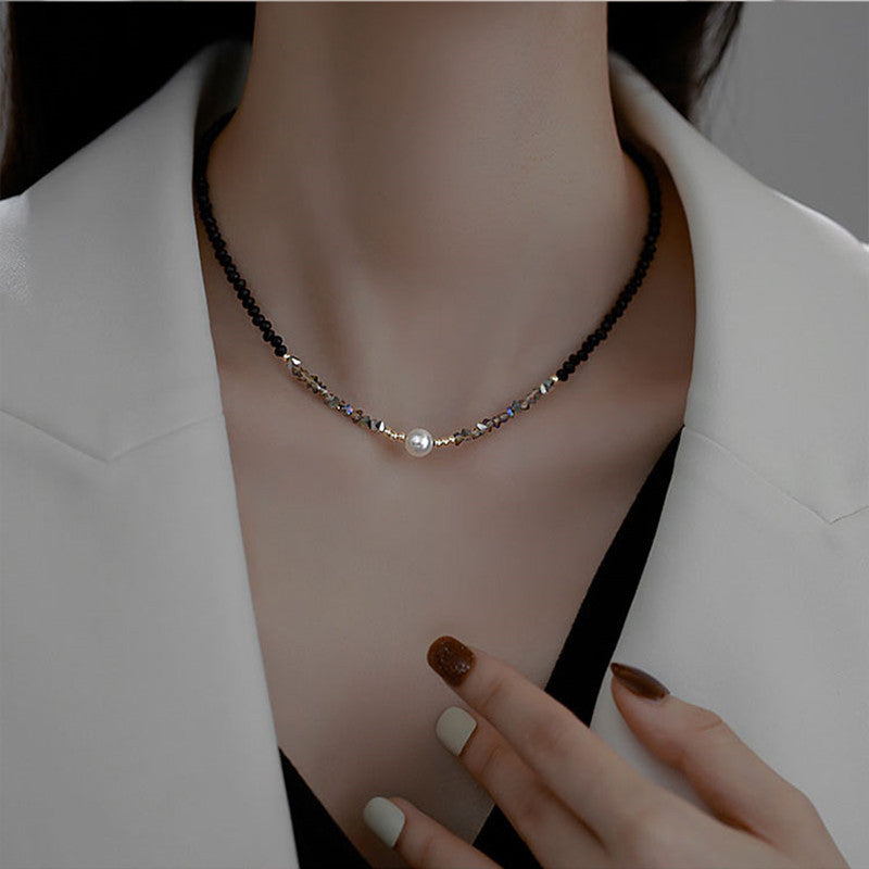 Collar de cadena de clavícula con perlas de agua dulce para mujer 