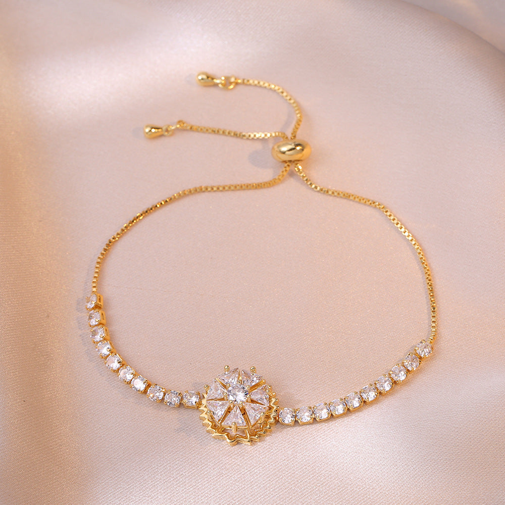 Wholesale Jewelry Sweet IG Style Rabbit Flower Snowflake Titanium Steel Zircon Inlay Rings Earrings Necklace