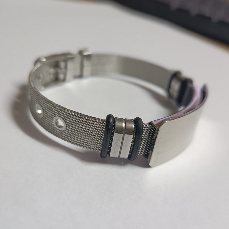 Pulsera de malla de acero inoxidable para hombre, pulsera de pareja con grabado de metal 
