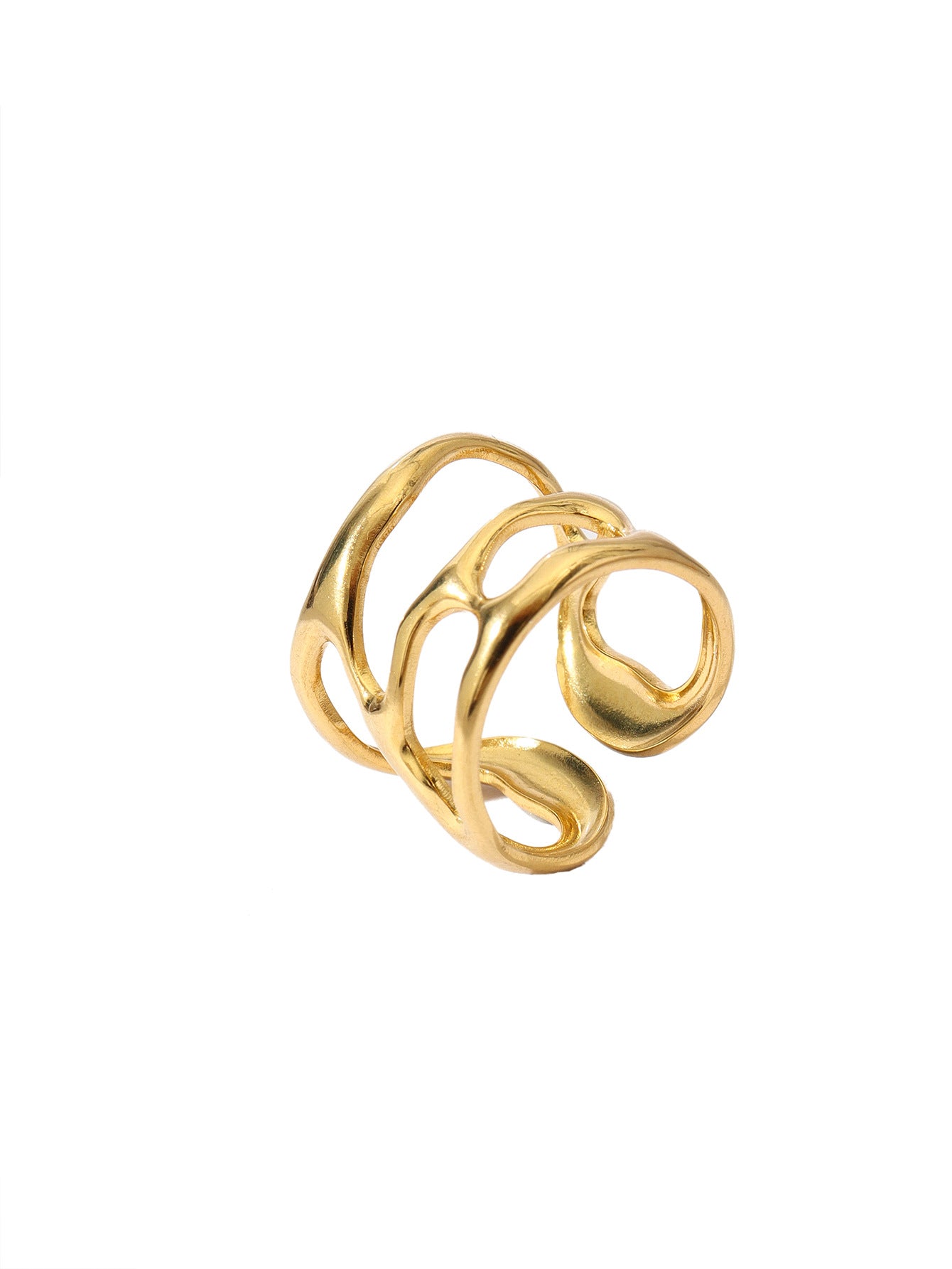 Anillos abiertos chapados en acero inoxidable 304 con diseño floral retro al por mayor 