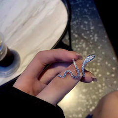 Anillo de cobre con circonitas y serpiente espiritual para mujer, anillo ajustable con apertura para el dedo índice, anillo de serpiente