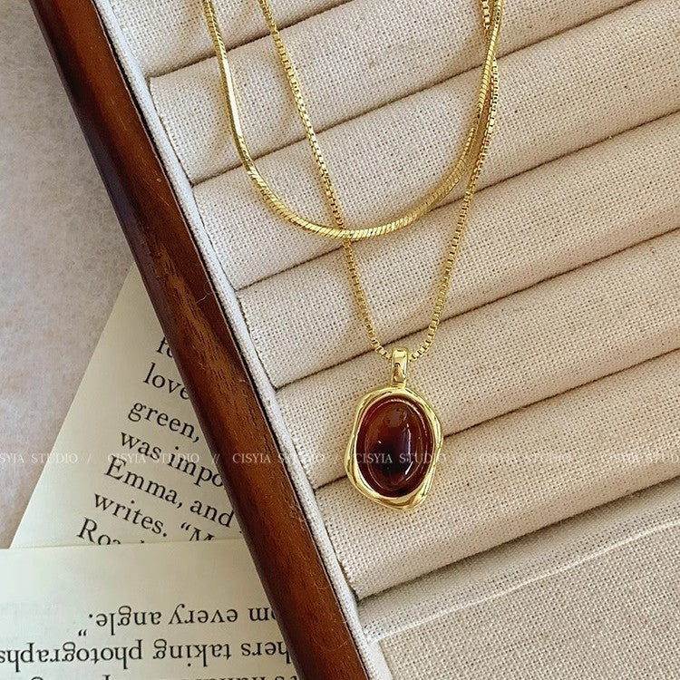 Collar de suéter dorado apilado con ámbar, cadena de suéter para niñas 