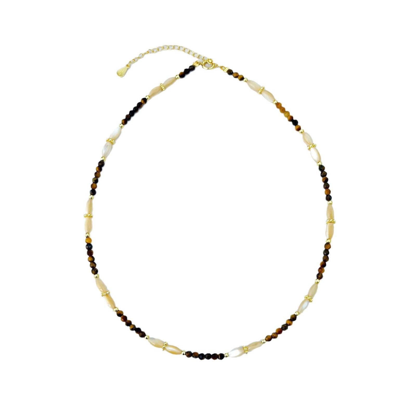 Collar de perlas de mijo con concha blanca y piedra de ojo de tigre natural, cadena para clavícula 