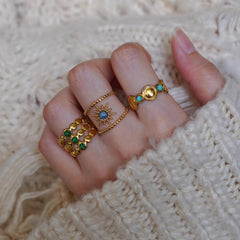 Anillo egipcio multicapa, versión ancha y hueca, anillo abierto con octagrama. 