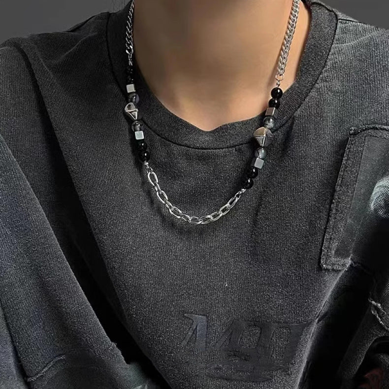 Collar de cadena cubana para hombre con circonitas cruzadas de acero y titanio 