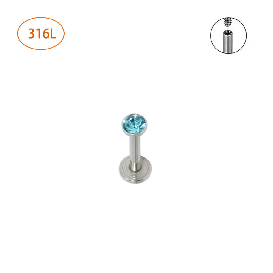 Perno de labio con perforación de bolsa de acero inoxidable de 1,5-4 mm y circonita de 1,2 mm con perforación para nariz y oreja. 