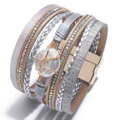 Pulsera de perlas barrocas de concha natural tejida multicapa, pulsera bohemia para mujer 