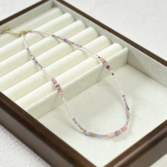 Collar de acero de titanio con cuentas de piedra natural de color morado mixto, cadena de clavícula apilada para mujer 