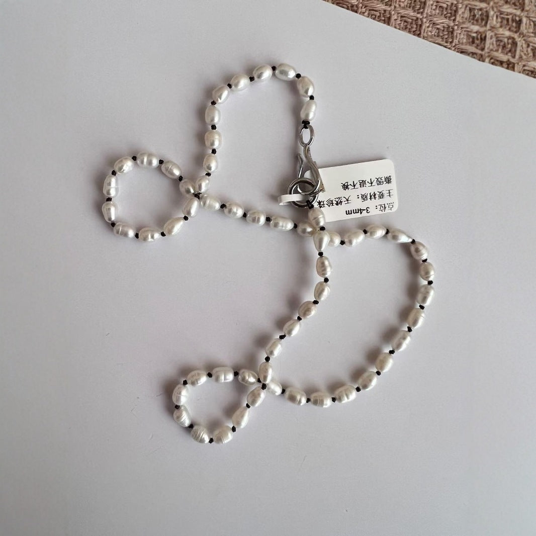 Collar de perlas barrocas naturales de agua dulce con cadena para clavícula 