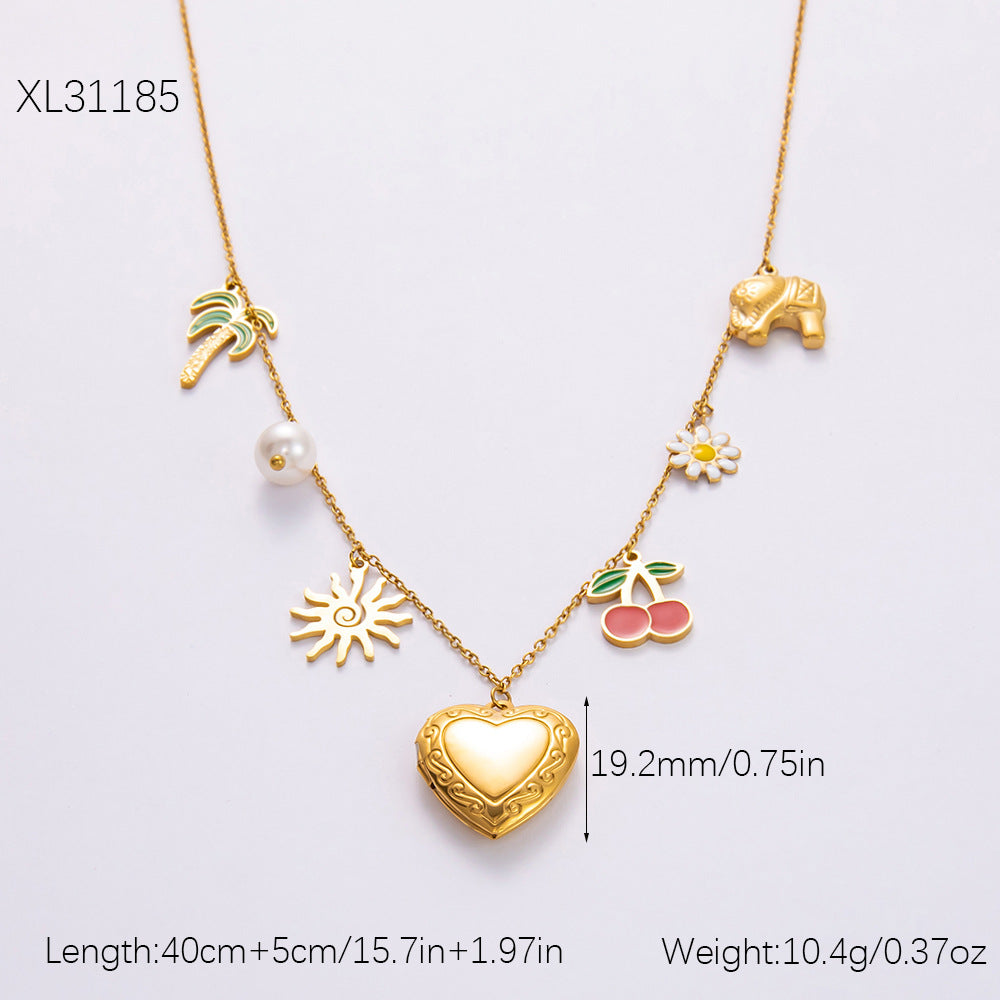 Collar con colgante de acero de titanio chapado en forma de corazón con lazo y ojo de diablo de estilo clásico, joyería al por mayor 