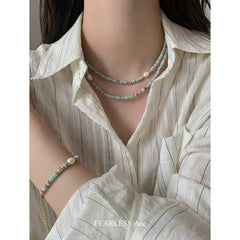 Collar de perlas de piedra con cuentas de color natural para mujer 