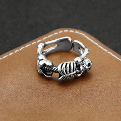 Anillo de calavera de plata tailandesa con forma de hueso, estilo punk, hip hop, joyería de plata. 