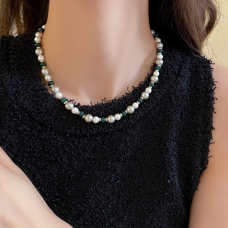 Collar de perlas, piedra de ojo de tigre, collar de bolas de oro pequeñas, cadena de piedra natural 