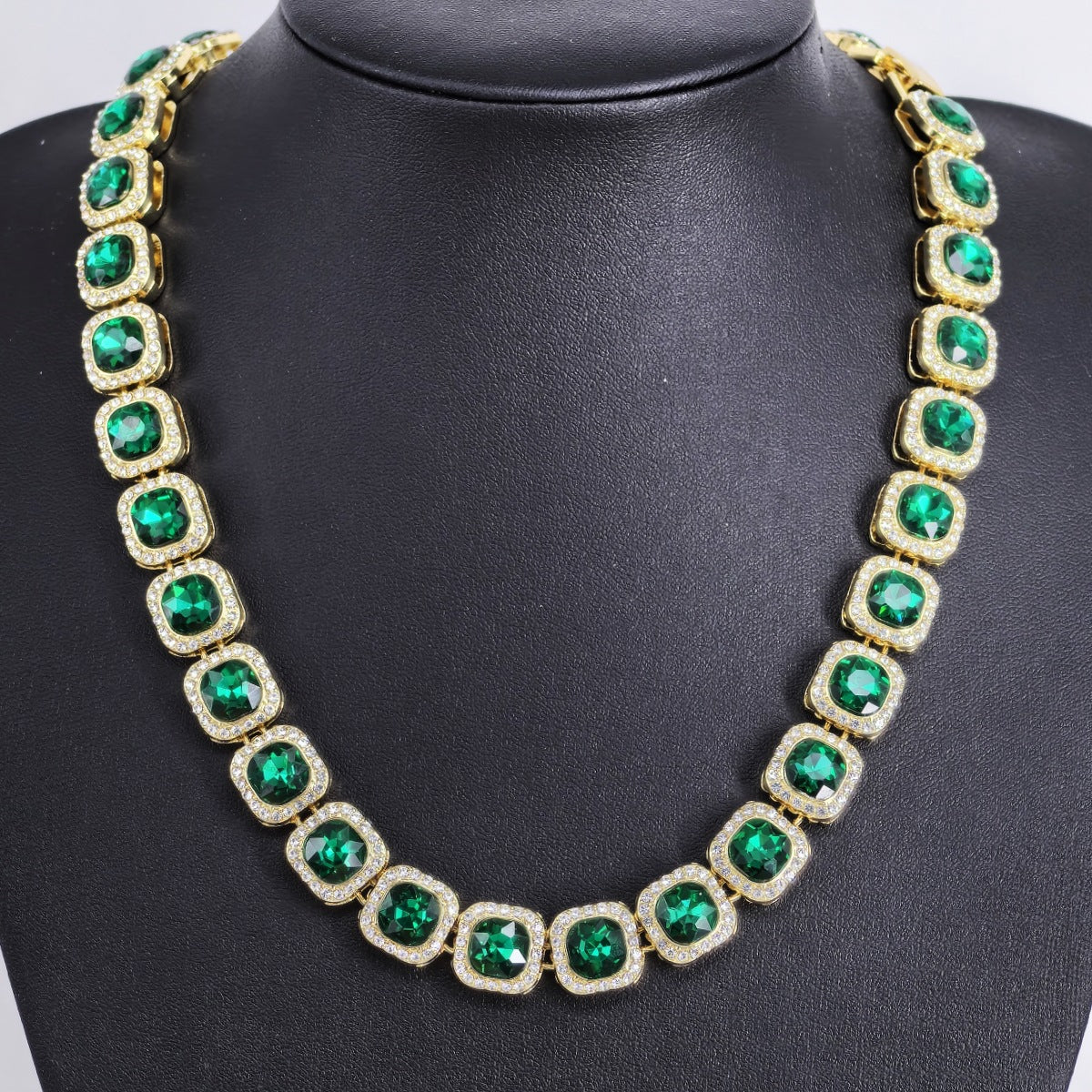Collar de mano cubana de vidrio cuadrado de 12 mm para hombre, cadena de azúcar de roca, tendencia hip hop, aleación transfronteriza para hombre 