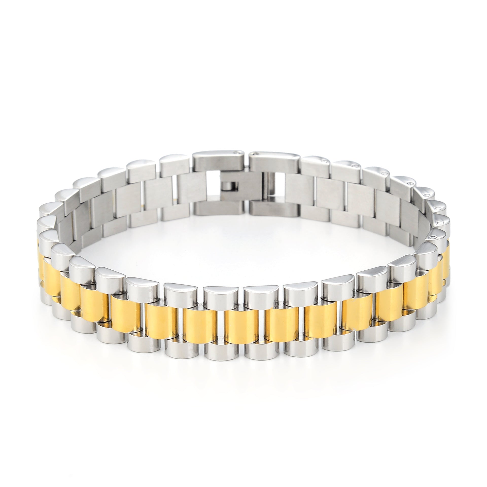 Correa de acero de titanio, pulsera de acero inoxidable de 15 mm, cadena de reloj para hombre, joyería ajustable 