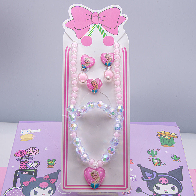 Conjunto de joyería de dibujos animados para niños, collar de perlas hecho a mano, pulsera, anillo, concha, cola de pez, unicornio 