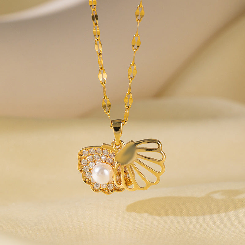 Wholesale Jewelry Sweet Simple Style Star Heart Shape Bow Knot Titanium Steel Zircon Plating Inlay Pendant Necklace